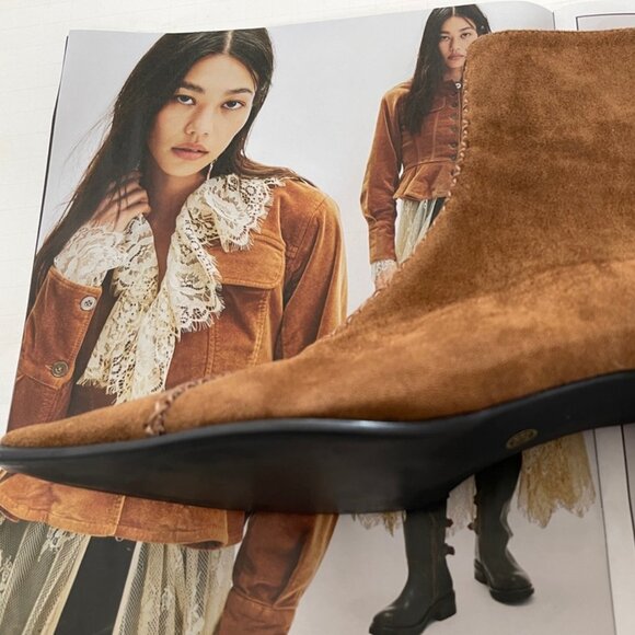 LATTELIER Brown Suede Leather Booties/Pointed Toe/Unique Heel: NWOB! Size 39 - Picture 4 of 10